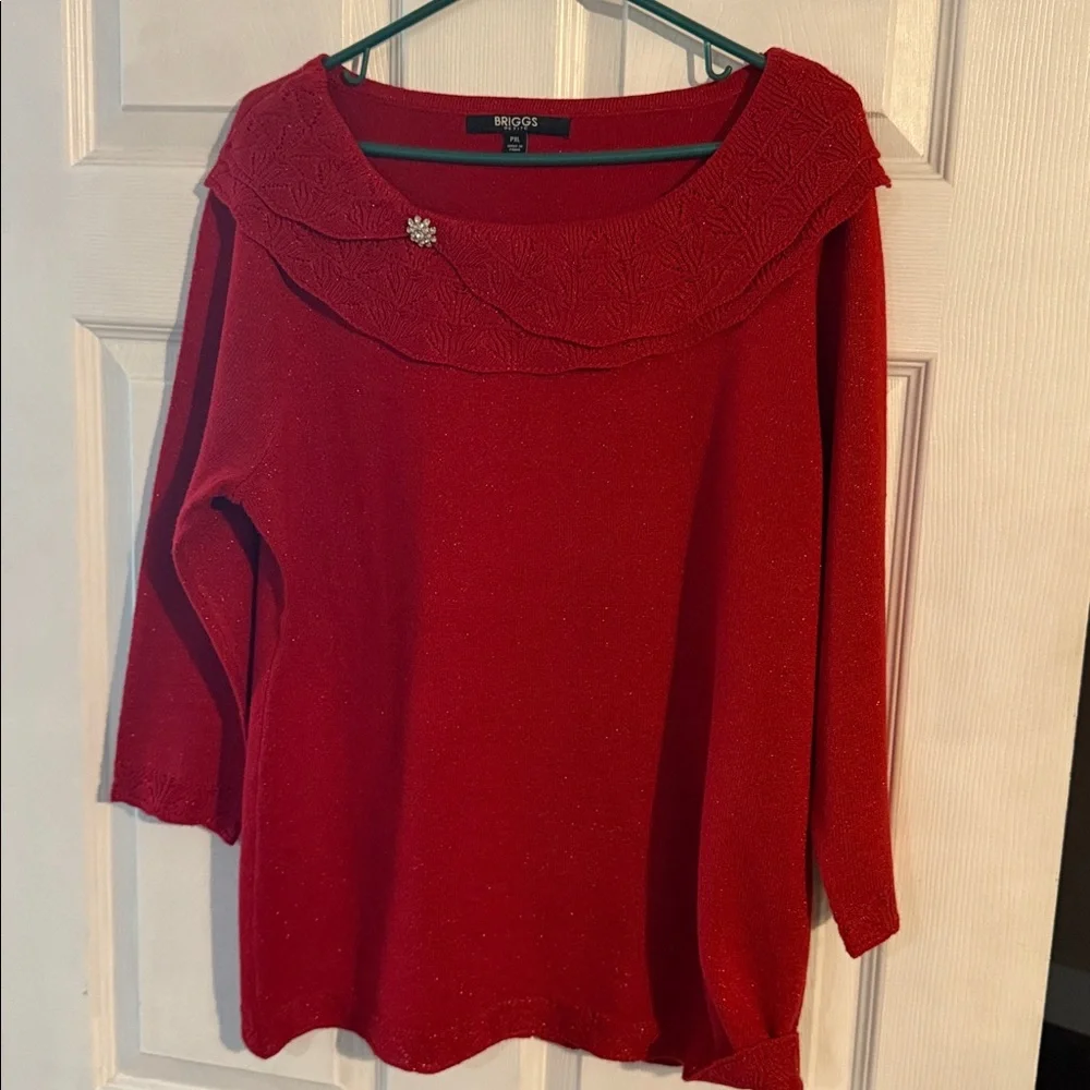 Briggs New York Red Sweater with Collar Holiday Christmas PXL
